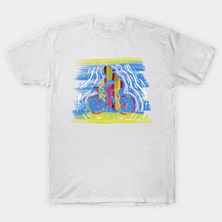 Original Painting Vintage Sunset Mountain Biking Gift for Women T-Shirt